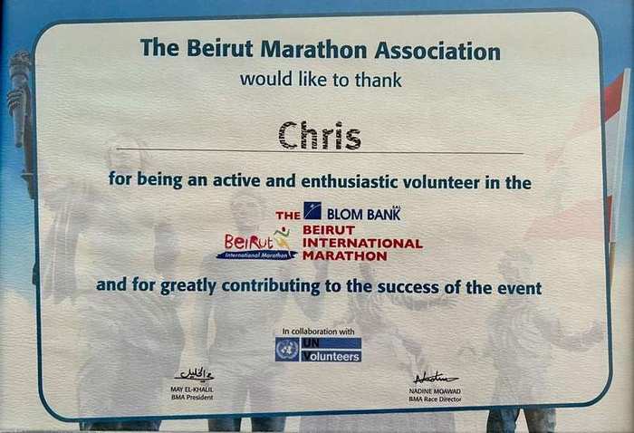 Certificate of appreciation awarded to Chris Kazzi